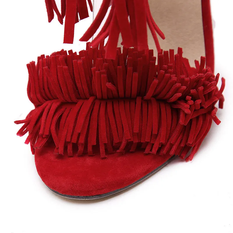Sandals Heels - Crossed Laces and Small Pom Poms