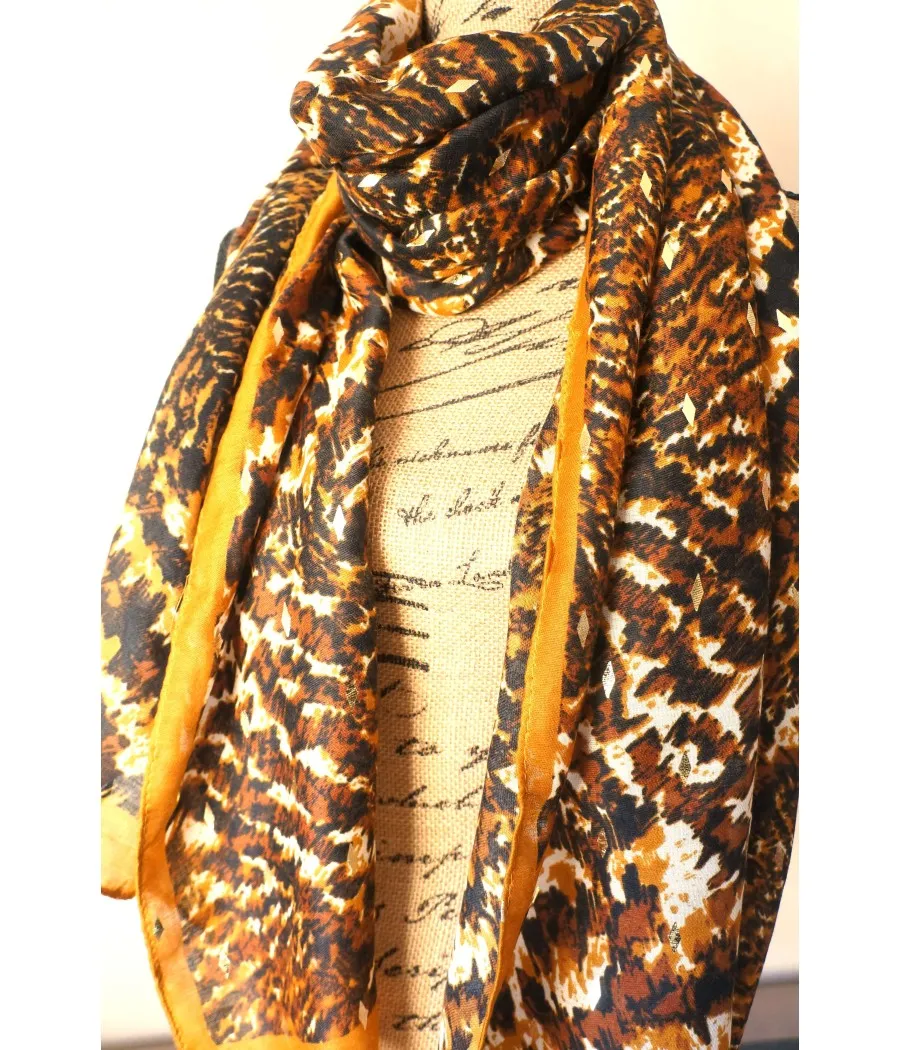 SANTAÏA animal print tiger foulard camel black gold diamond chic.