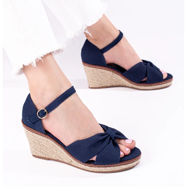 Shelovet Navy Blue Wedge Espadrille Sandals