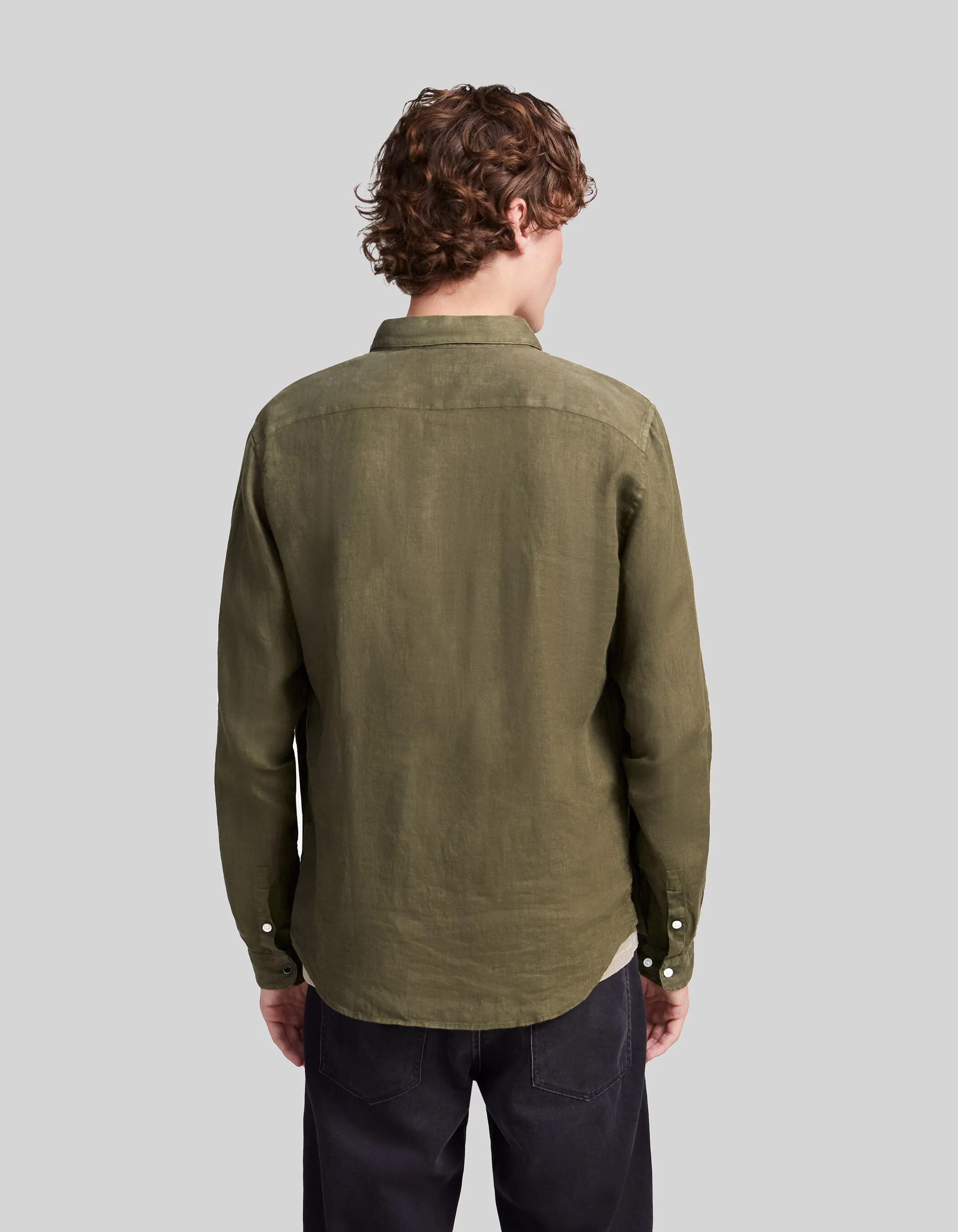 Slim-fit Army Green 100% Linen Men's Shirt