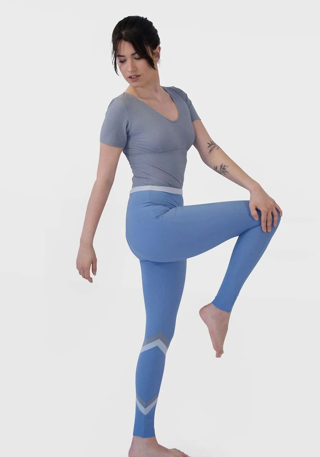 Sporty light blue legging with shades of gray - BONNY Size S Light gray-dark gray-light blue.