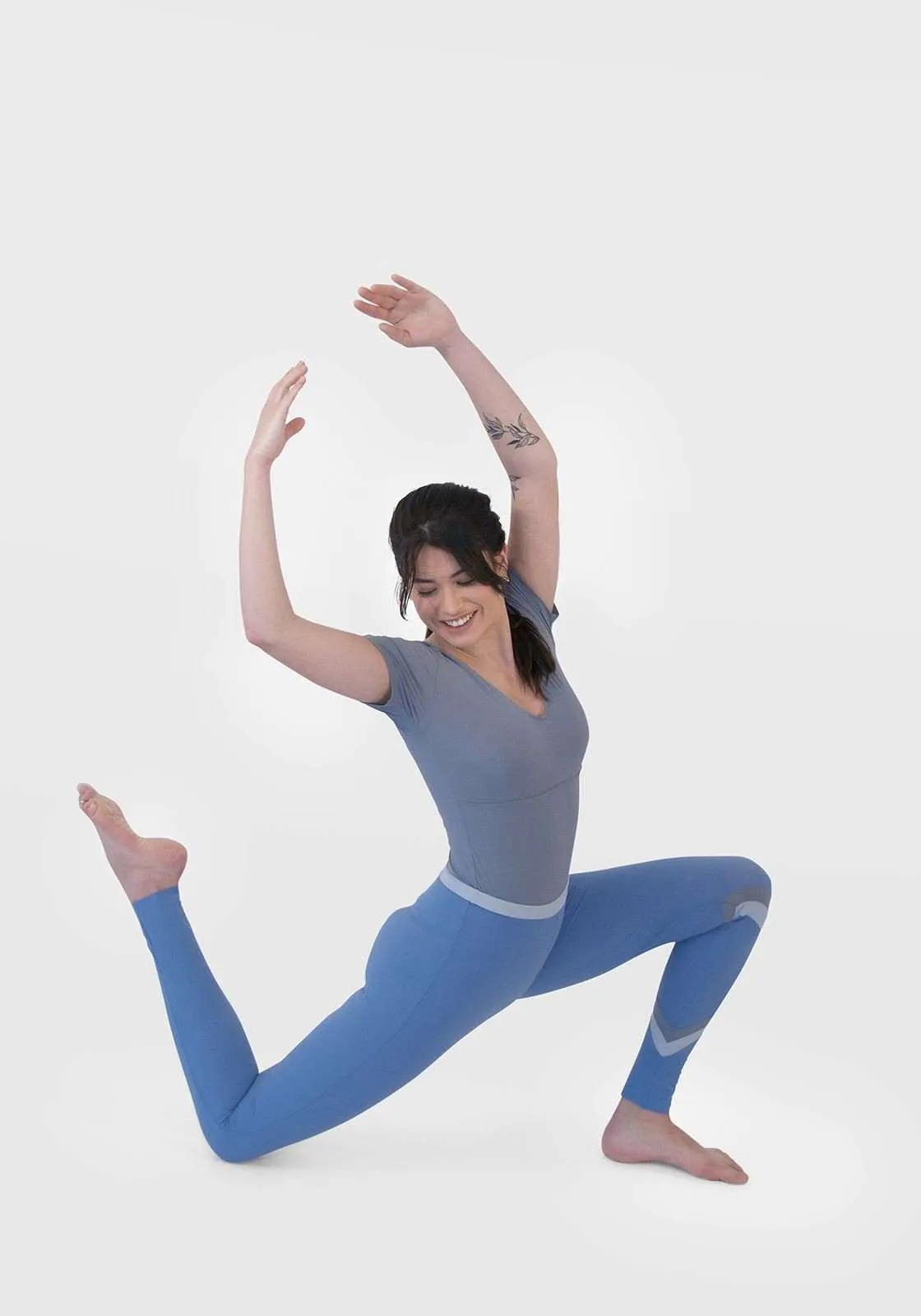 Sporty light blue legging with shades of gray - BONNY Size S Light gray-dark gray-light blue.