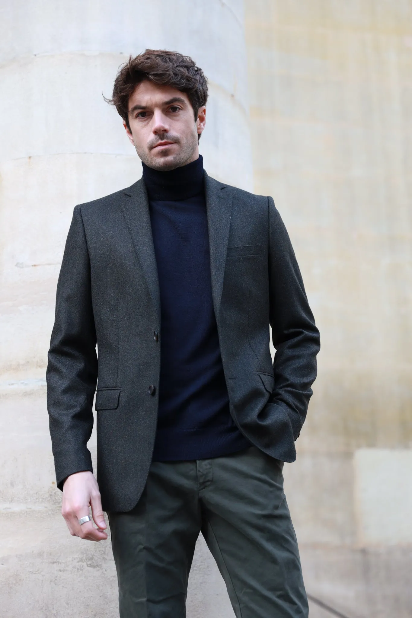 Steven Pure Wool Tweed Jacket - Khaki