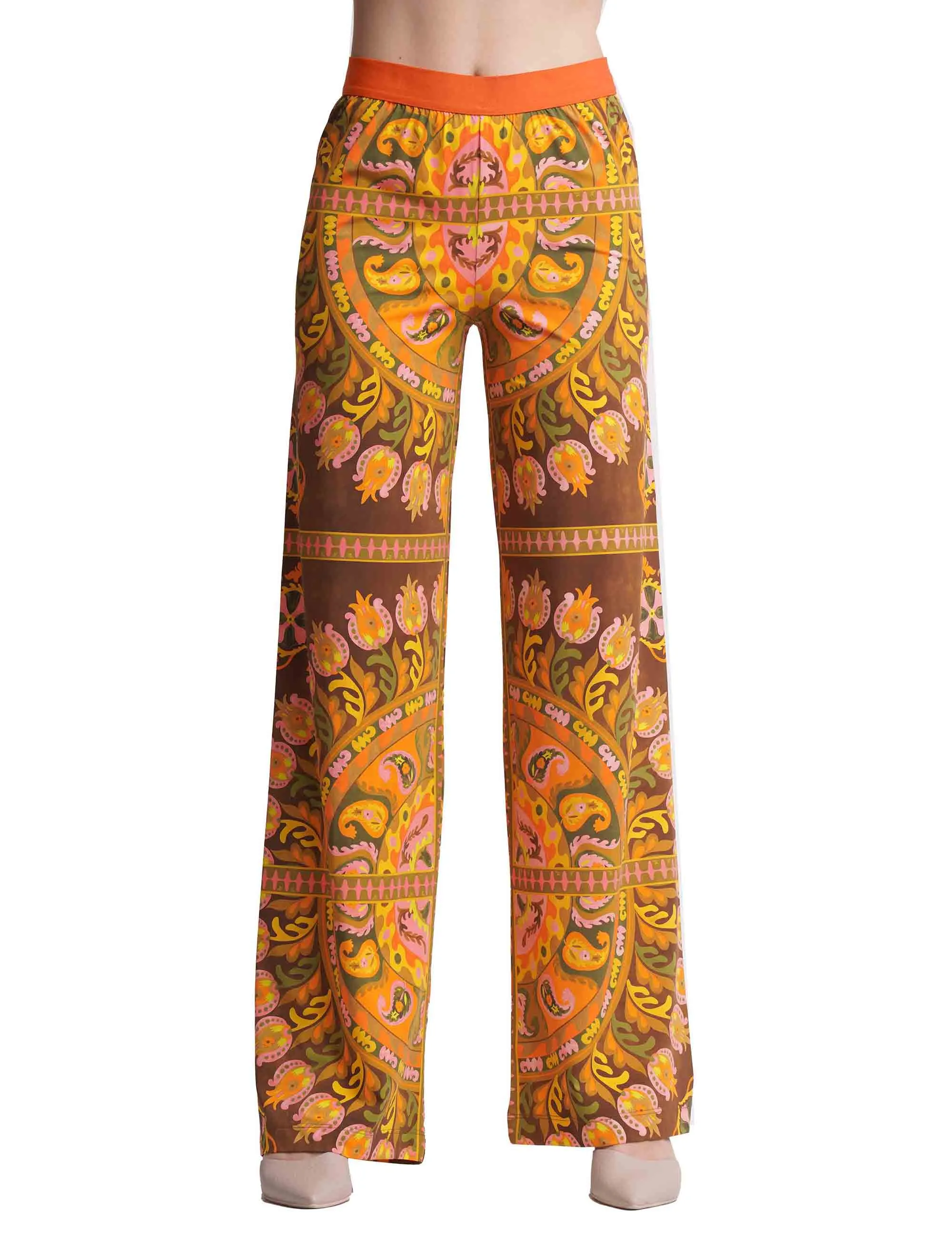 Suzani Crown Women's Orange Wide Leg Jersey Pants
