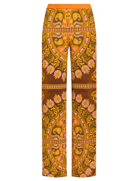Suzani Crown Women's Orange Wide Leg Jersey Pants