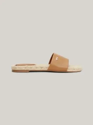 Tommy Hilfiger Brown Leather Flat Espadrille Sandals