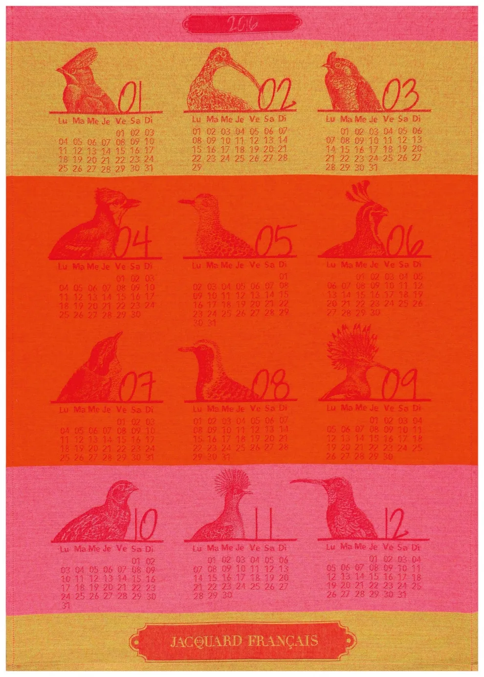 Torchon calendrier rouge gorge 80 cm x 60 cm 100% coton