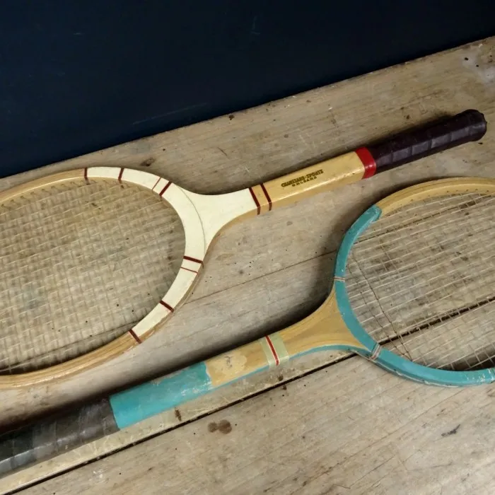 Vintage wooden tennis racket pair - The Palace of Oddities.