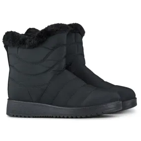 Winter insulated low snow boots for women, black color.