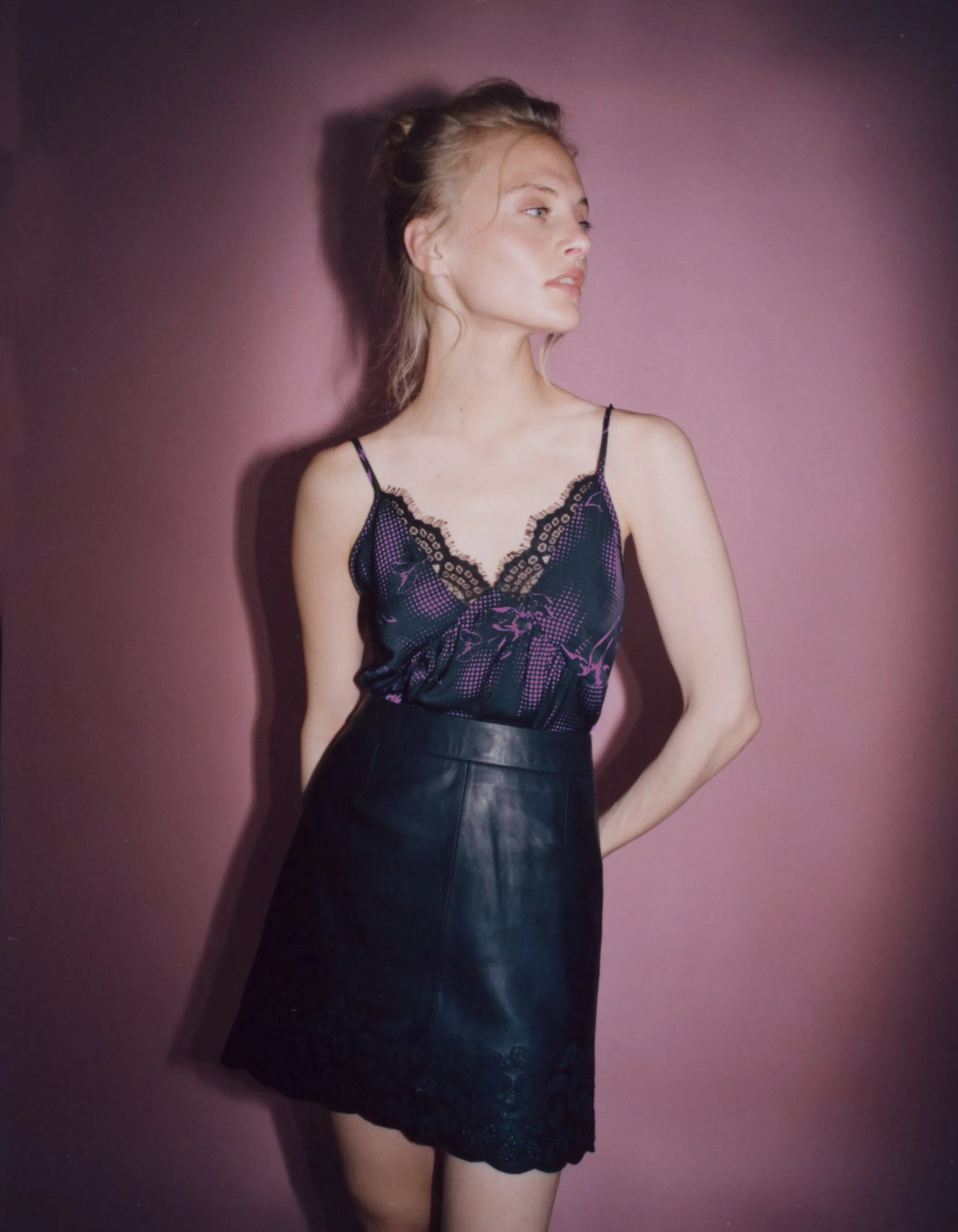 Women's dandy flower printed lingerie with a touch of noir style