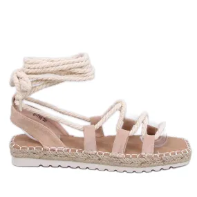 Zakaris Apricot Beige Lace-Up Espadrille Sandals